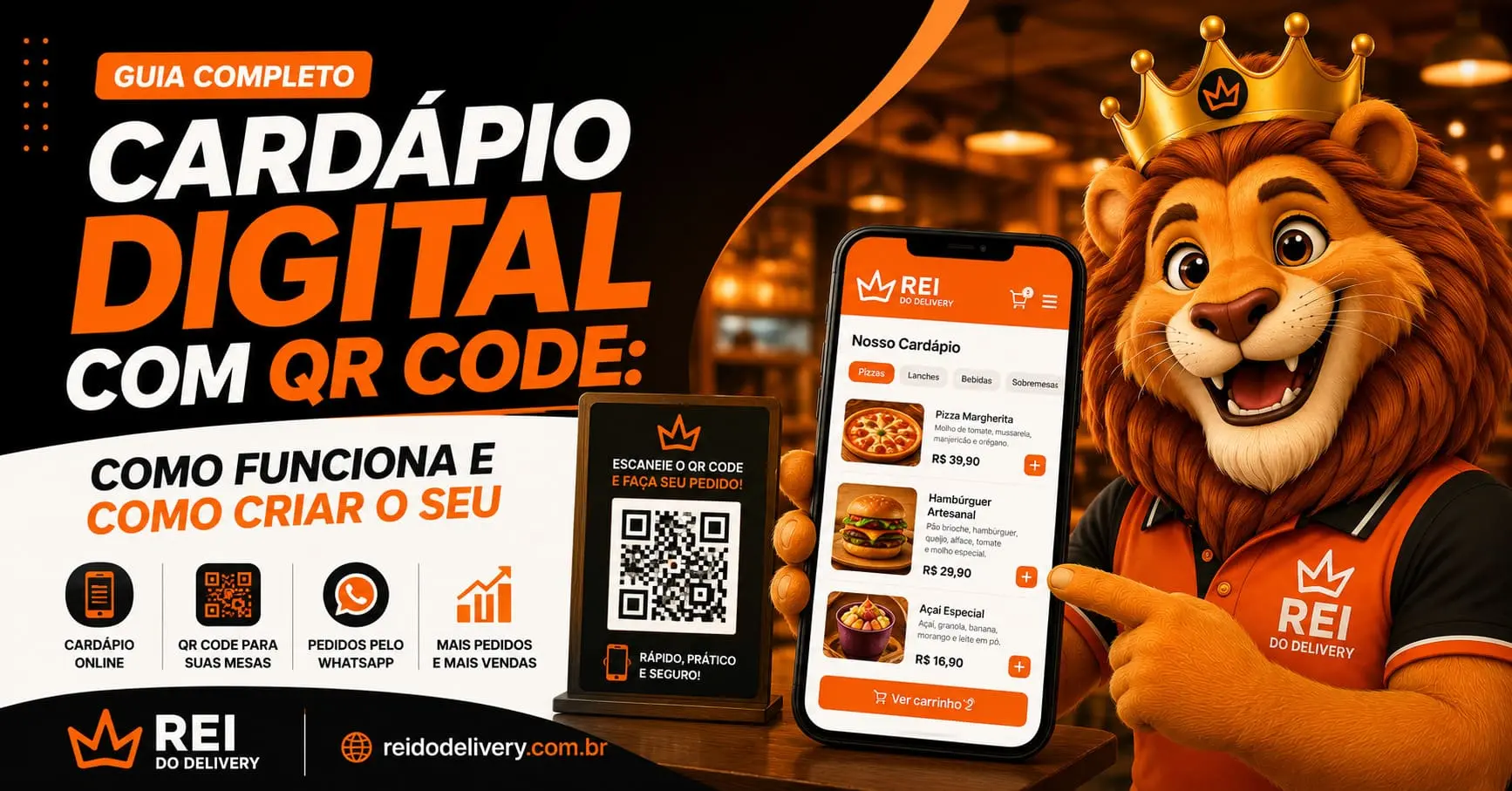 Cliente lendo QR Code do cardápio na mesa do restaurante com celular