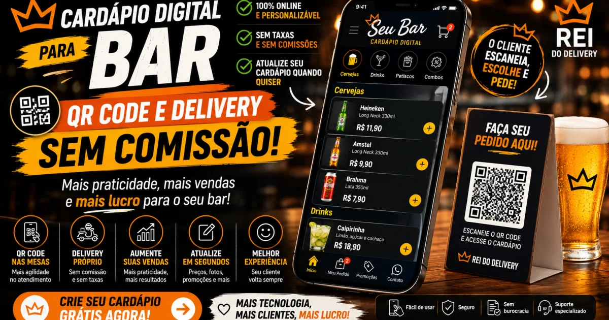Cardápio digital para bar com QR code na mesa