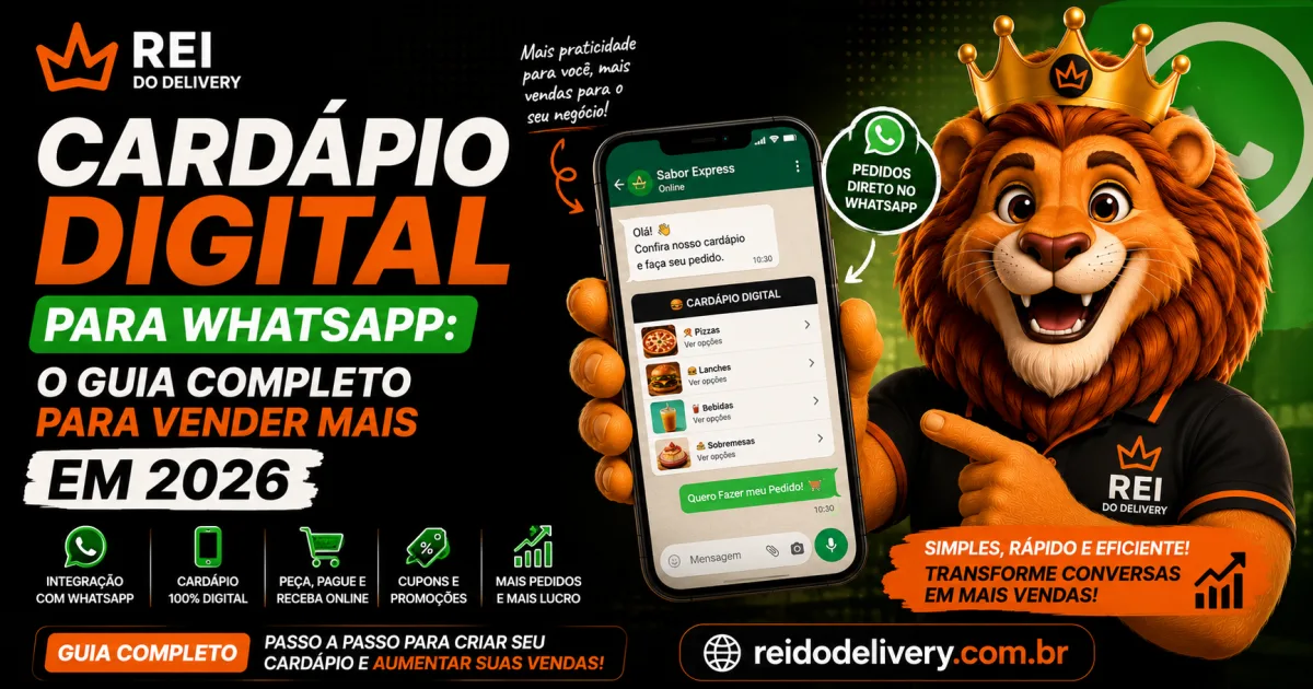Cardápio digital para WhatsApp aberto no celular com itens de delivery e botão de pedido