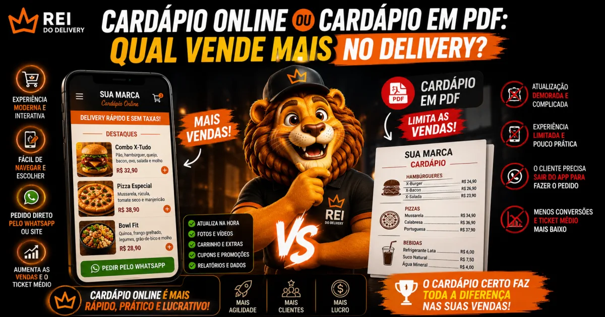 Comparacao entre cardapio em PDF e cardapio online interativo