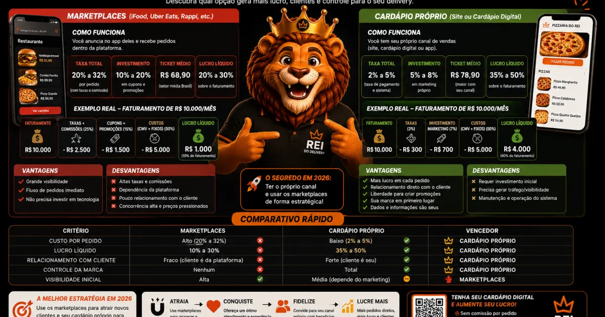 Marketplace ou cardapio proprio: comparativo visual dos dois modelos de delivery