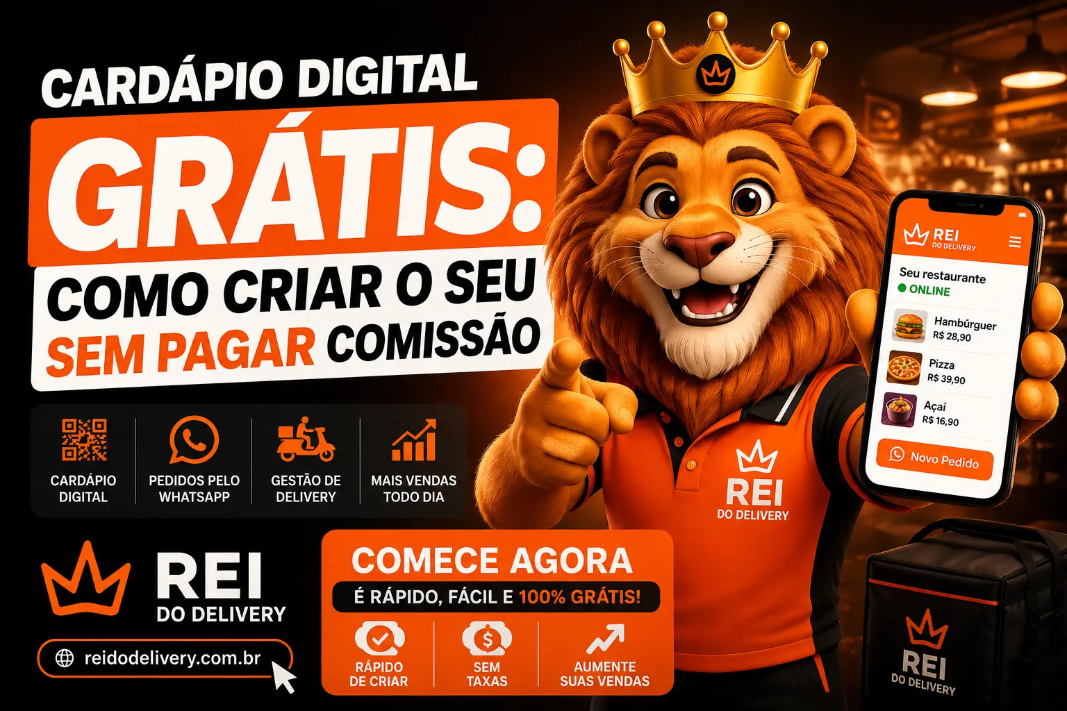 Cardápio digital grátis aberto no celular com pedido no WhatsApp